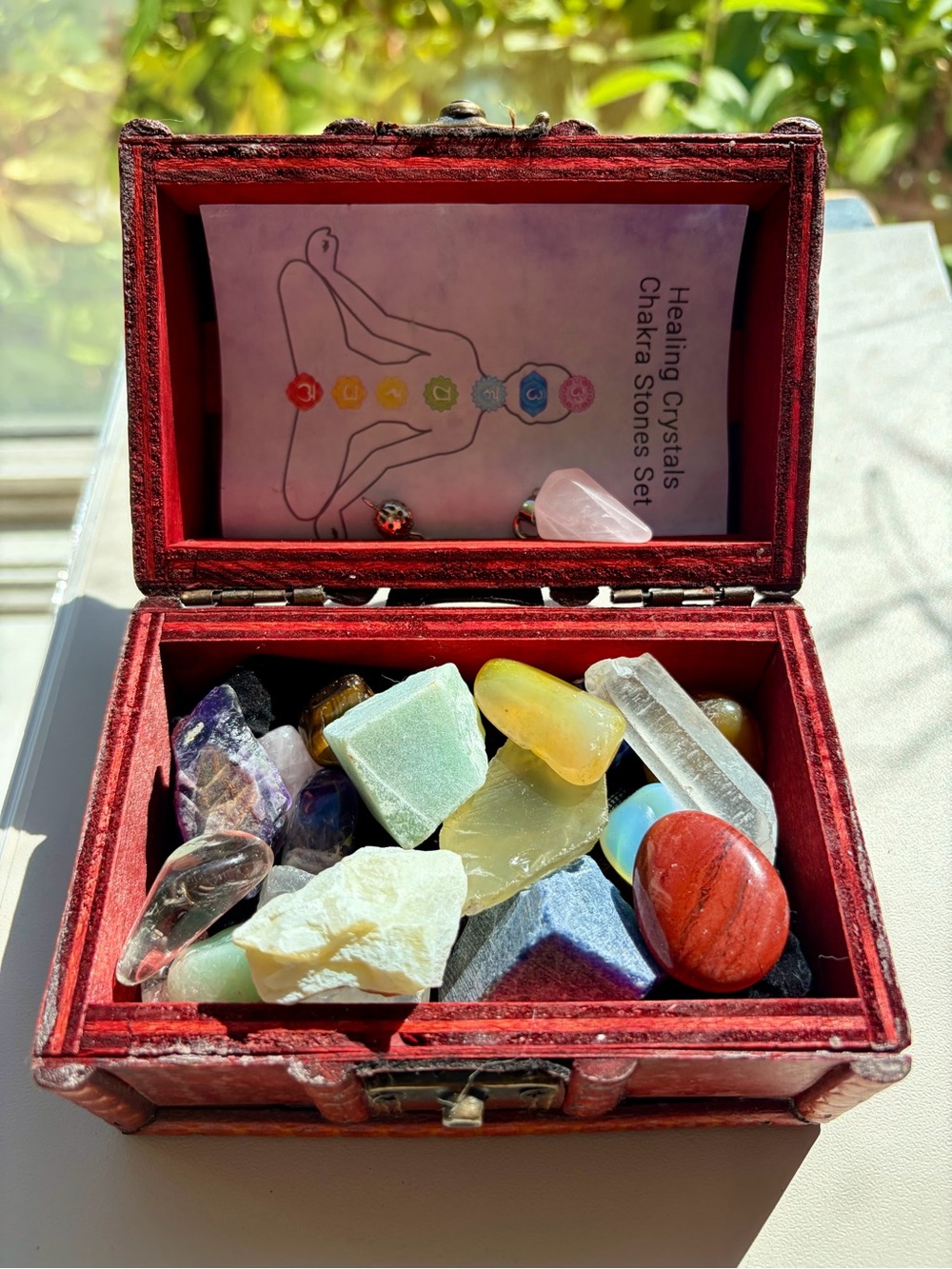 Healing Chakra Crystal Set in Multi-Color - Decorative Wooden Box